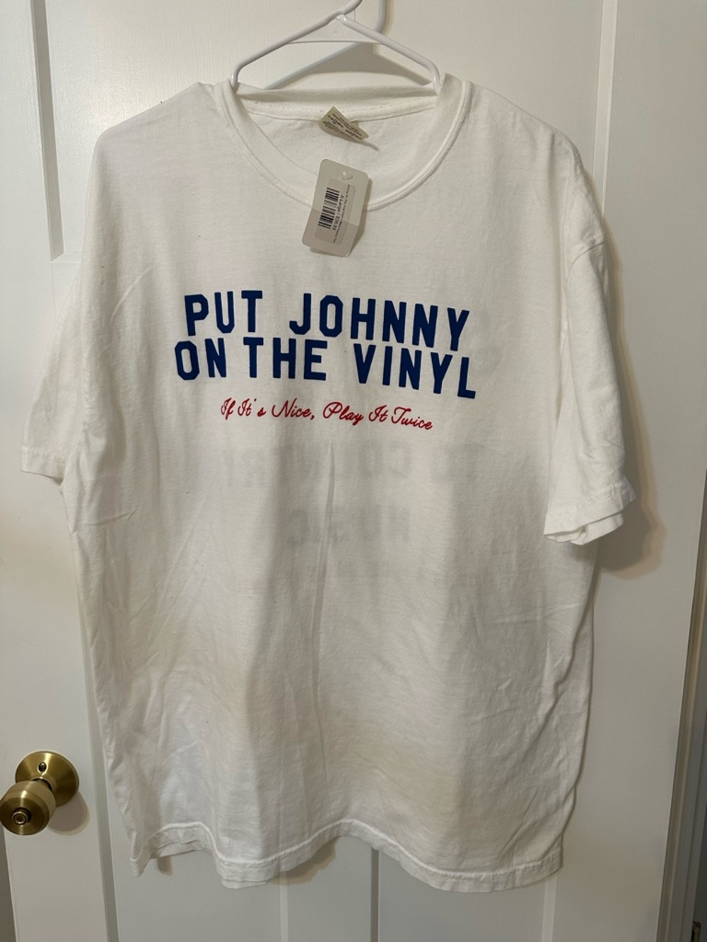 Brand New with tags “Put Johnny On The Vinyl” White Graphic Tee oversized